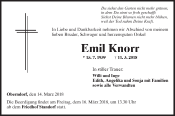 Traueranzeige von Emil Knorr von Fränkische Nachrichten