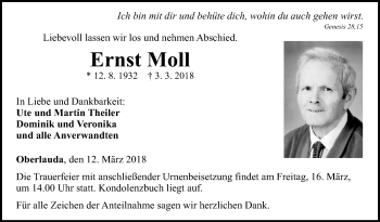 Traueranzeige von Ernst Moll von Fränkische Nachrichten