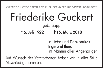 Traueranzeige von Friederike Guckert von Mannheimer Morgen