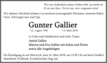 Traueranzeige von Gunter Gallier von Mannheimer Morgen