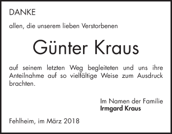 Traueranzeige von Günter Kraus von Bergsträßer Anzeiger