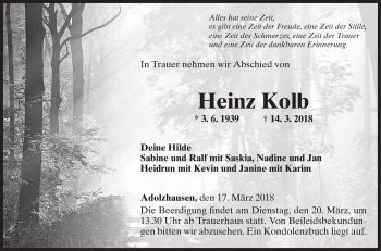 Traueranzeige von Heinz Kolb von Fränkische Nachrichten