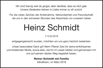 Traueranzeige von Heinz Schmidt von Schwetzinger Zeitung