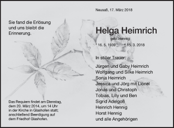 Traueranzeige von Helga Heimrich von Fränkische Nachrichten