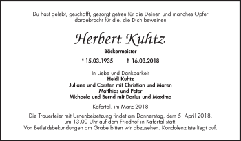 Traueranzeige von Herbert Kuhtz von Mannheimer Morgen