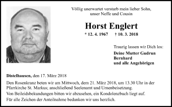 Traueranzeige von Horst Englert von Fränkische Nachrichten