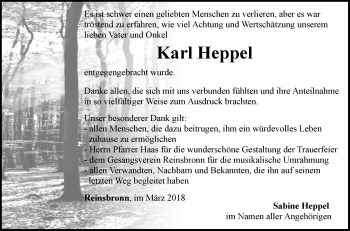 Traueranzeige von Karl Heppel von Fränkische Nachrichten