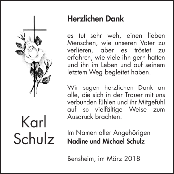 Traueranzeige von Karl Schulz von Bergsträßer Anzeiger