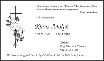 Traueranzeige von Klaus Adolph von Schwetzinger Zeitung