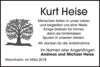 Traueranzeige von Kurt Heise von Mannheimer Morgen