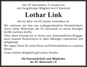 Traueranzeige von Lothar Link von Fränkische Nachrichten