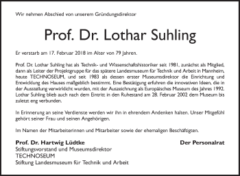 Traueranzeige von Lothar Suhling von Mannheimer Morgen