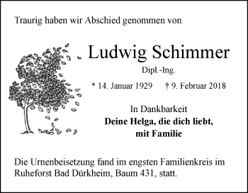 Traueranzeige von Ludwig Schimmer von Mannheimer Morgen