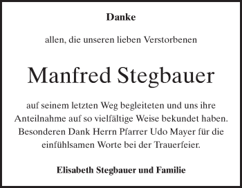 Traueranzeige von Manfred Stegbauer von Schwetzinger Zeitung