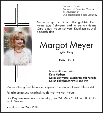 Traueranzeige von Margot Meyer von Südhessen Morgen