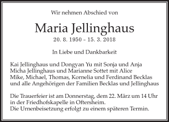 Traueranzeige von Maria Jellinghaus von Schwetzinger Zeitung