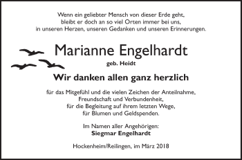 Traueranzeige von Marianne Engelhardt von Schwetzinger Zeitung