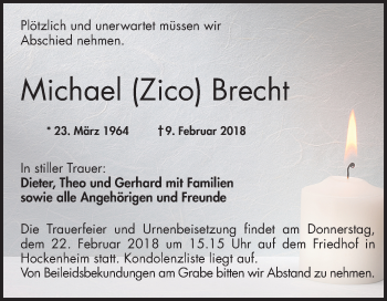 Traueranzeige von Michael Brecht von Schwetzinger Zeitung