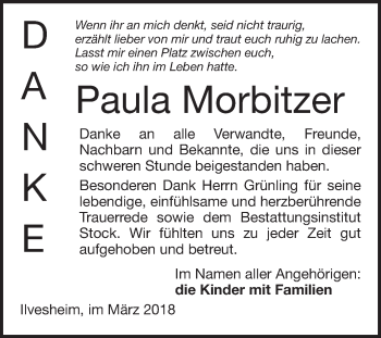 Traueranzeige von Paula Morbitzer von Mannheimer Morgen