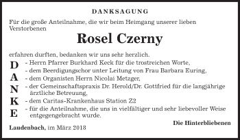 Traueranzeige von Rosel Czerny von Fränkische Nachrichten