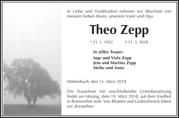 Traueranzeige von Theo Zepp von Mannheimer Morgen