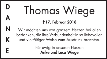 Traueranzeige von Thomas Wiege von Bergsträßer Anzeiger