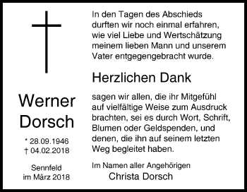 Traueranzeige von Werner Dorsch von Fränkische Nachrichten