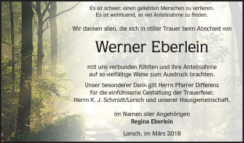 Traueranzeige von Werner Eberlein von Bergsträßer Anzeiger