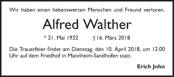 Traueranzeige von Alfred Walther von Mannheimer Morgen