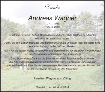 Traueranzeige von Andreas Wagner von Fränkische Nachrichten