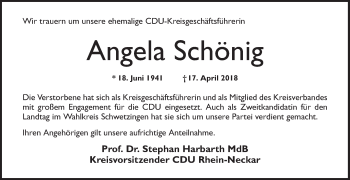 Traueranzeige von Angela Schönig von Schwetzinger Zeitung