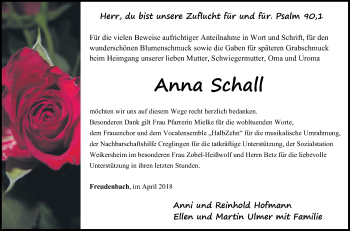 Traueranzeige von Anna Schall von Fränkische Nachrichten