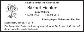 Traueranzeige von Bärbel Eichler von Mannheimer Morgen