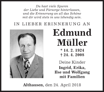 Traueranzeige von Edmund Müller von Fränkische Nachrichten