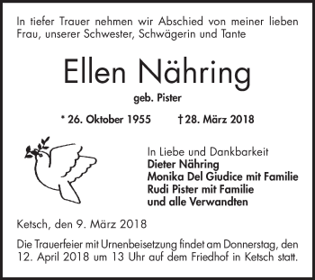 Traueranzeige von Ellen Nähring von Schwetzinger Zeitung