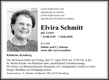 Traueranzeige von Elvira Schmitt von Fränkische Nachrichten