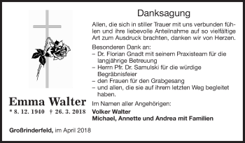 Traueranzeige von Emma Walter von Fränkische Nachrichten