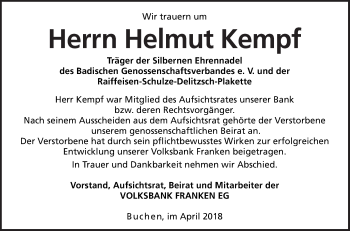 Traueranzeige von Helmut Kempf von Fränkische Nachrichten