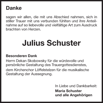 Traueranzeige von Julius Schuster von Fränkische Nachrichten