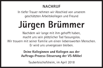 Traueranzeige von Jürgen Brümmer von Fränkische Nachrichten