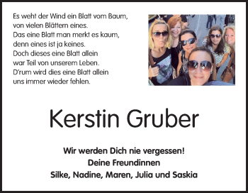 Traueranzeige von Kerstin Gruber von Mannheimer Morgen