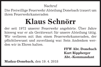 Traueranzeige von Klaus Schnörr von Fränkische Nachrichten