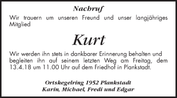 Traueranzeige von Kurt  von Schwetzinger Zeitung