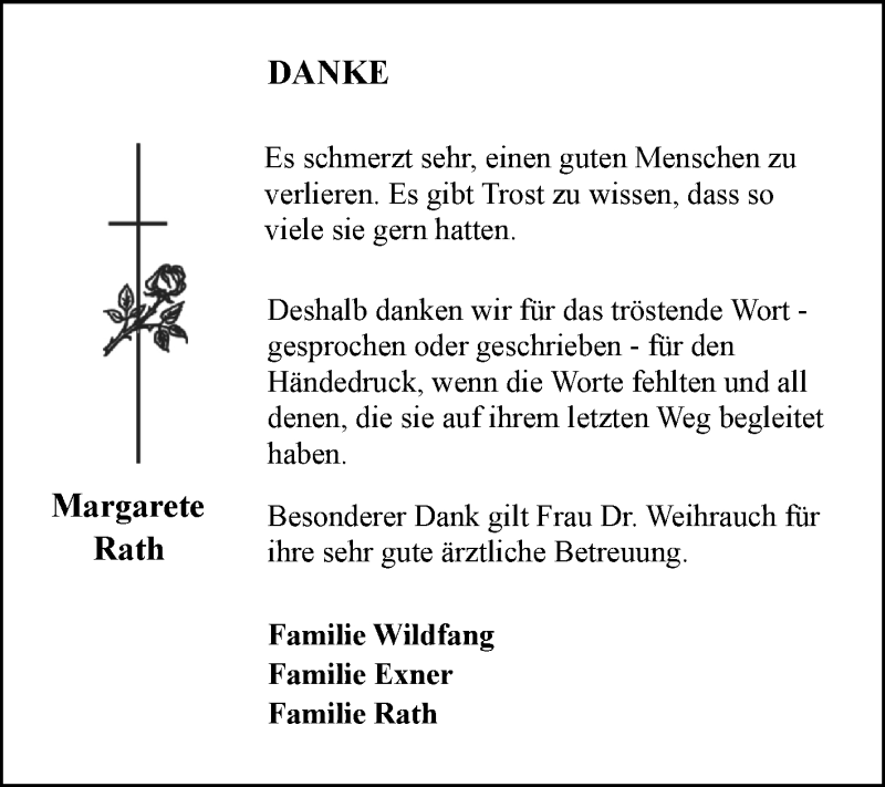  Traueranzeige für Margarete Rath vom 21.04.2018 aus Mannheimer Morgen