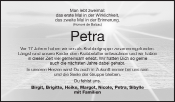 Traueranzeige von Petra  von Südhessen Morgen