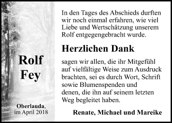 Traueranzeige von Rolf Fey von Fränkische Nachrichten