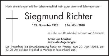 Traueranzeige von Siegmund Richter von Mannheimer Morgen