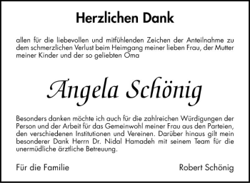 Traueranzeige von Angela Schönig von Schwetzinger Zeitung