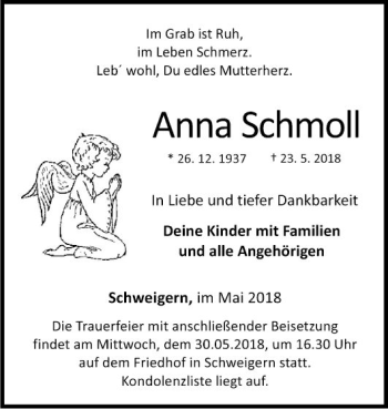 Traueranzeige von Anna Schmoll von Fränkische Nachrichten