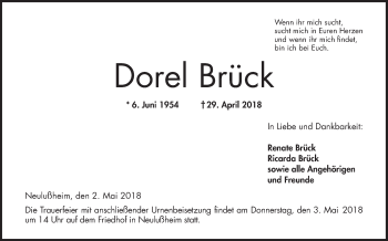 Traueranzeige von Dorel Brück von Schwetzinger Zeitung